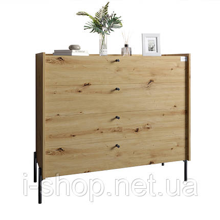 Комод із 4 шухлядами LION Wood із чорними ніжками 100х90х45 см Дуб Артизан (LION-042978), фото 3