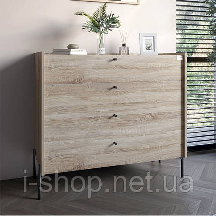 Комод із 4 шухлядами LION Wood із чорними ніжками 100х90х45 см Дуб Сонома (LION-042980), фото 1