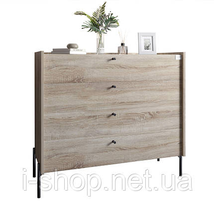 Комод із 4 шухлядами LION Wood із чорними ніжками 100х90х45 см Дуб Сонома (LION-042980), фото 3