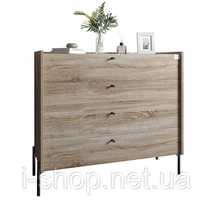 Комод із 4 шухлядами LION Wood із чорними ніжками 100х90х45 см Дуб Сонома Трюфель (LION-042981), фото 3