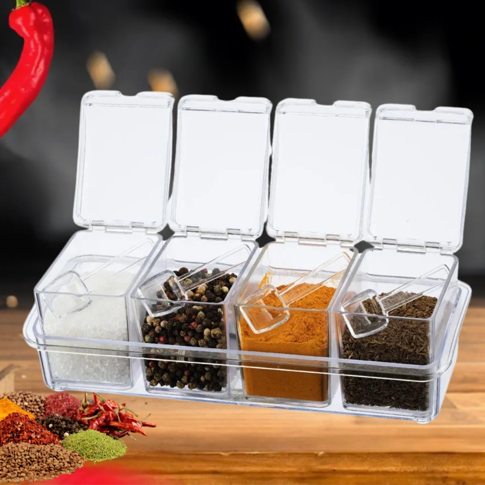 Набір контейнерів для зберігання спецій Crystal seasoning box Баночки для приправ на підставці 4 шт