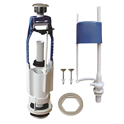 Арматура для бачка унітаза 1 кнопкова Завод 69.57 комплект впускний та випускний клапан нижнє підключення