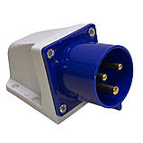 Вилка стаціонарна Lemanso LM2031 (ВС) 32А/3п (2Р+Е) 220-240V з заземленням та захистом IP44 синя, фото 2