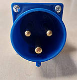 Вилка стаціонарна Lemanso LM2031 (ВС) 32А/3п (2Р+Е) 220-240V з заземленням та захистом IP44 синя, фото 5