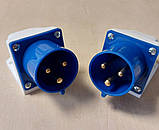 Вилка стаціонарна Lemanso LM2031 (ВС) 32А/3п (2Р+Е) 220-240V з заземленням та захистом IP44 синя, фото 7