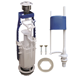 Арматура для бачка унітаза 2х кнопкова Завод 77.57 комплект впускний та випускний клапан нижнє підключення