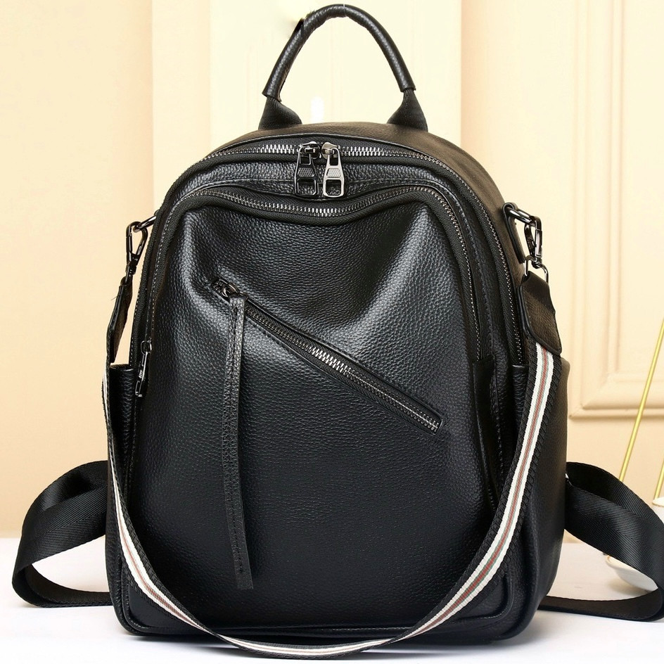 Стильний жіночий шкіряний рюкзак чорний міський 51124