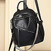 Стильний жіночий шкіряний рюкзак чорний міський 51124, фото 6