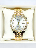 Годинник жіночий на руку золотистий з браслетом, золото з білим циферблатом ( код: IBW898YO )