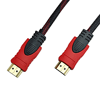 Кабель HDMI, версія 1.4, довжина 3 м, gold, 2 ферити, обплетення, круглий Black/RED