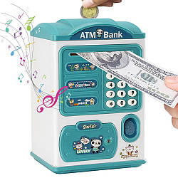 Дитяча скарбничка сейф з кодовим замком та відбитком пальця, від батарейок 20х13,5см Блакитна / Електронна скарбничка