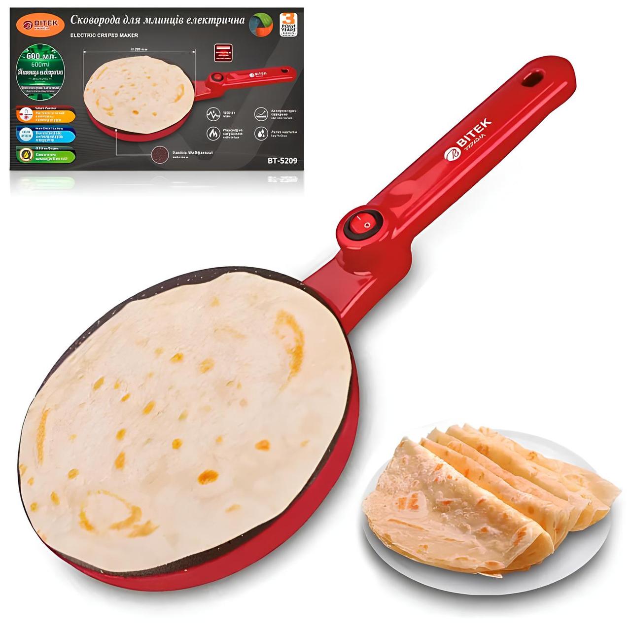 Електрична сковорода для млинців 20см, від мережі, BITEK BT-5209 / Млинниця електрична, фото 1