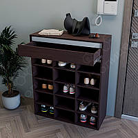 Стелаж для взуття 98х80 з виїзним ящиком. Стійка для взуття з шухлядою, полиця взуттєва на 15 пар. Венге