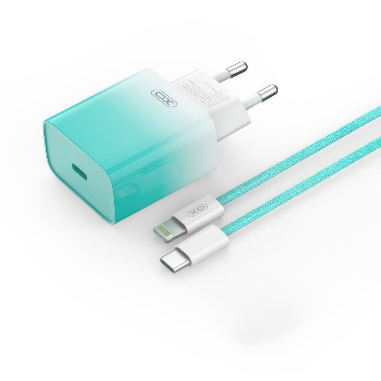 Блок для швидкого заряджання XO CE18 Type-C 30W з кабелем Type-C to Lightning Блакитний, зарядка для телефону