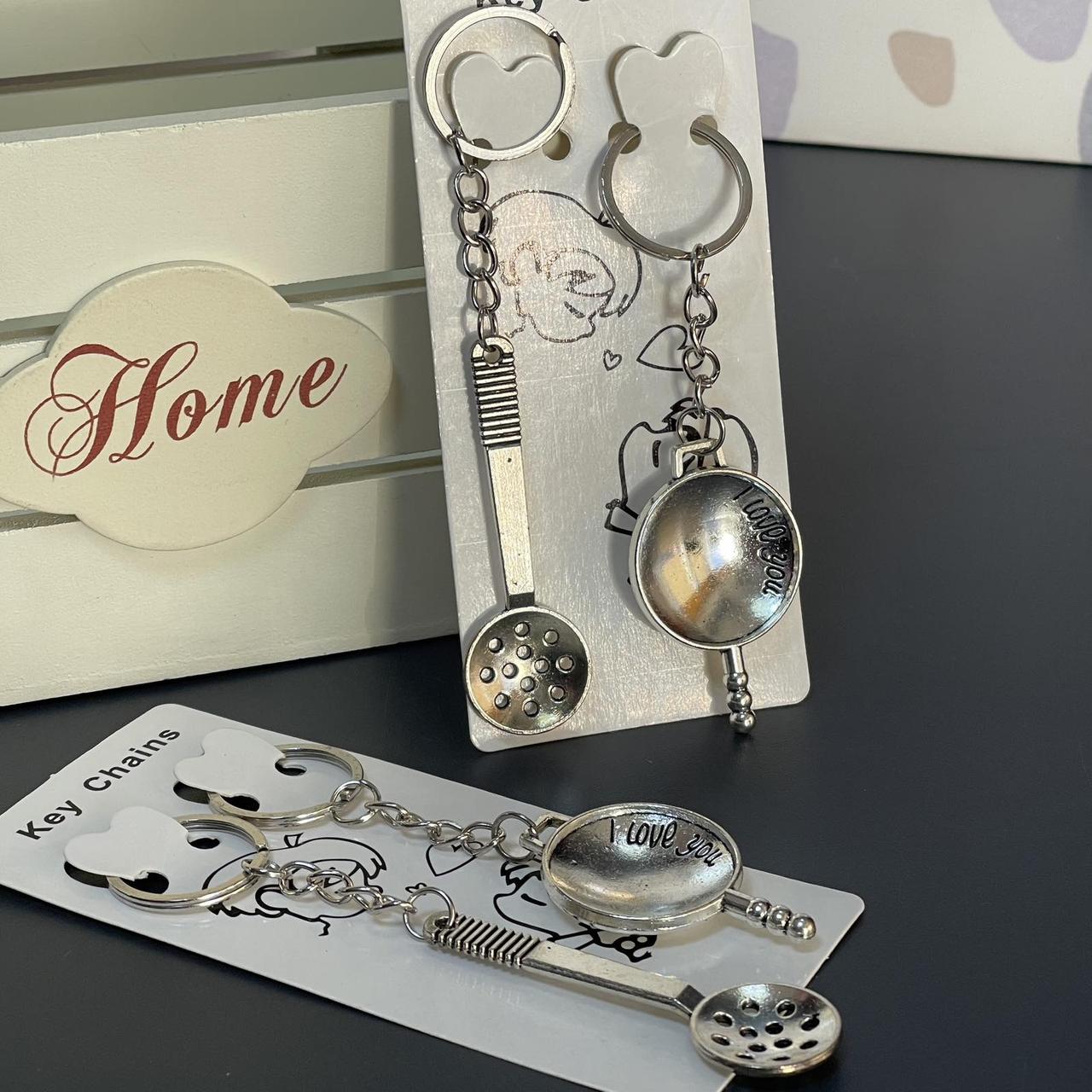 Брелок подвійний "Сковорідка і лопатка", металевий, Брелок парный "I love you", фото 1