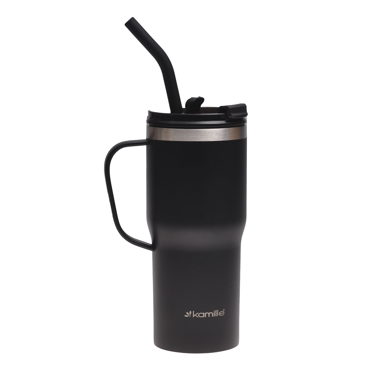 Термокухоль з нержавіючої сталі з ручкою та трубочкою 600 мл Kamille KM-2160, фото 1