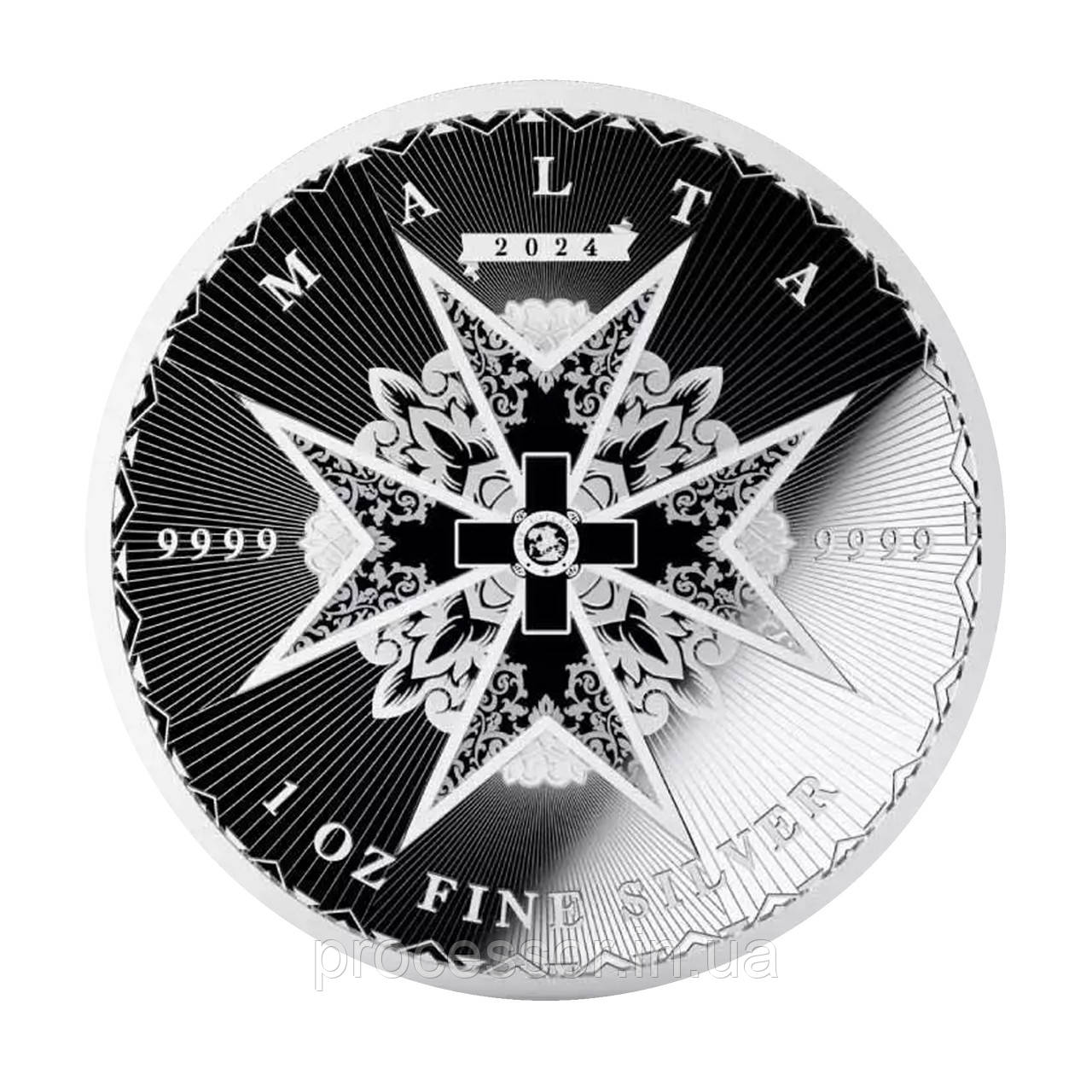 Срібна монета 5 Євро 1 Oz Мальтійський Хрест 999.9 Інвестиційна монета Мальта 2024