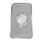 Срібна прямокутна монета 1 Oz Дракон 2024 Australia — Чистота 999.9% Чарльз 3, у капсулі, фото 3