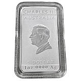 Срібна прямокутна монета 1 Oz Дракон 2024 Australia — Чистота 999.9% Чарльз 3, у капсулі, фото 6
