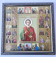 Подарочная икона Пантелеймон целитель , размер багетной рамки 26*26, подарочная коробка.