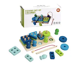 Логічна гра сортер 2в1 магнітна риболовля геометричні фігурки на кілочках дерево 20*10*5см