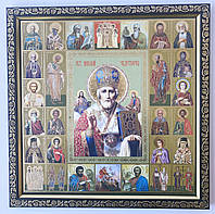 Подарочная икона Николай Чудоворец, размер багетной рамки 26*26, подарочная коробка.