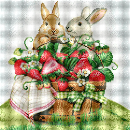 Алмазна мозаїка Ідейка (AMO7562) Кролики на пікніку, 40 х 40 см, фото 1