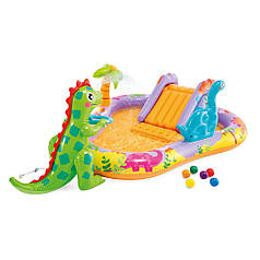 Надувний ігровий центр Intex 56139 «Діно світ» (201х157х69 см) гірка, фонтан