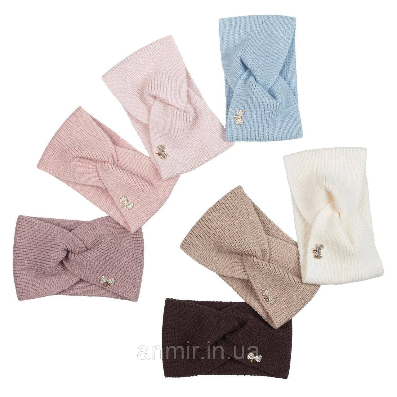 Пов'язка дитяча на голову БАНТИК в'язана для дівчинки 48-52, кольору міксом