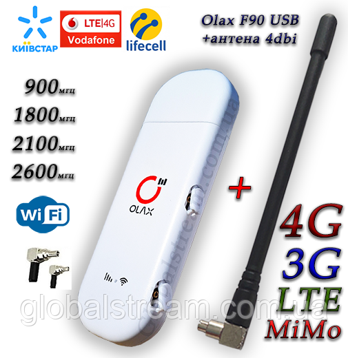Мобільний модем 4G LTE 3G Wi-Fi роутер Olax F90 USB + антена (KS,VD, Life) MiMo