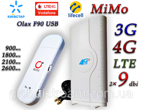 Мобільний модем 4G LTE 3G Wi-Fi роутер Olax F90 USB + антена MIMO 2×9dbi (KS, VD, Life)