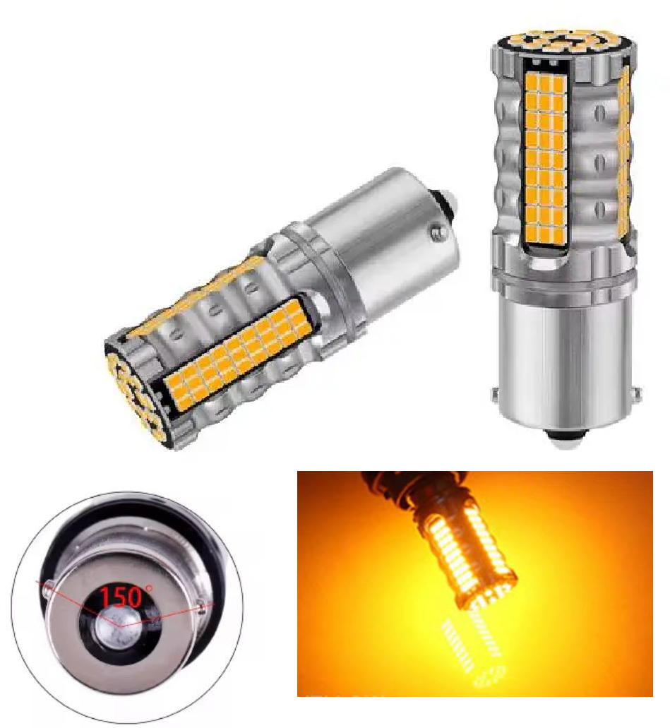 LED лампа PY21W BAU15S 1156 жовта 150° 22W 12-24V з обманкою CANBUS для поворотників, фото 1