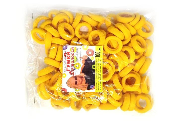 Гумки для волосся нейлон жовта 100 шт., фото 1