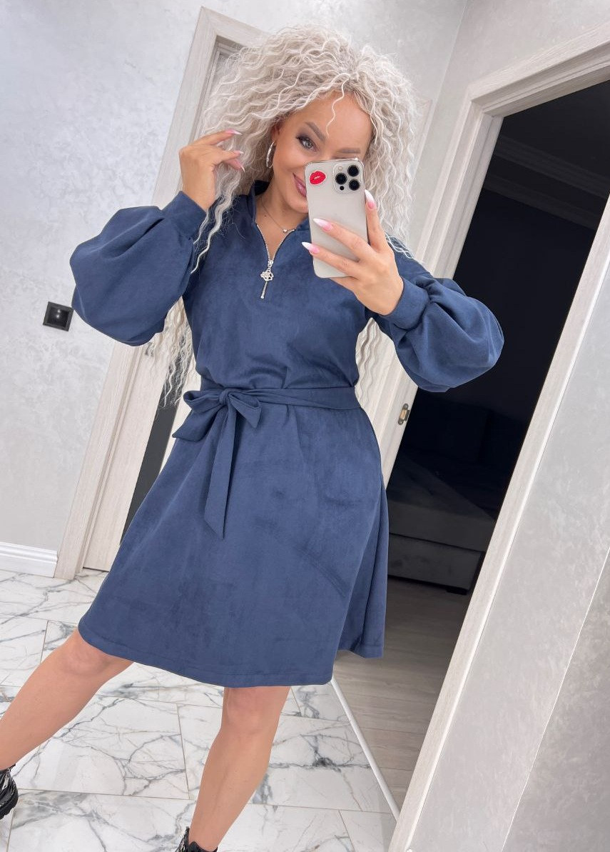 Сукня жіноча демісезонна з довгим об'ємним рукавом легка замша, фото 1