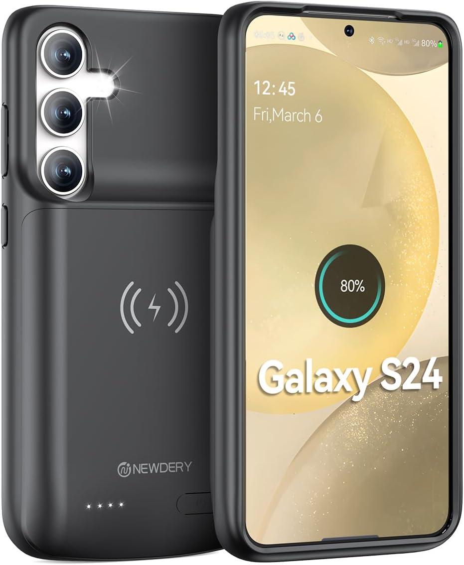 Чохол з акумулятором NEWDERY для Samsung Galaxy S24, бездротова зарядка Qi, швидка зарядка 18 Вт, синхронізація даних