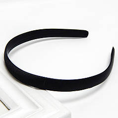 Обруч для волосся пластиковий в атласі, чорний, 1,5 см