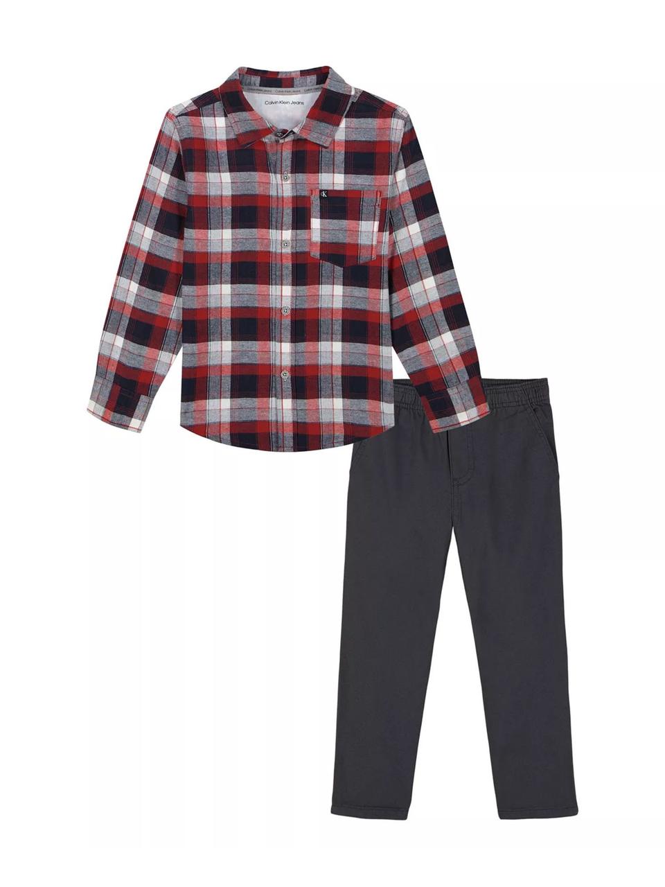 Дитячий костюм Calvin Klein сорочка та штани 1159830659 (Червоний/Сірий 5T), фото 1