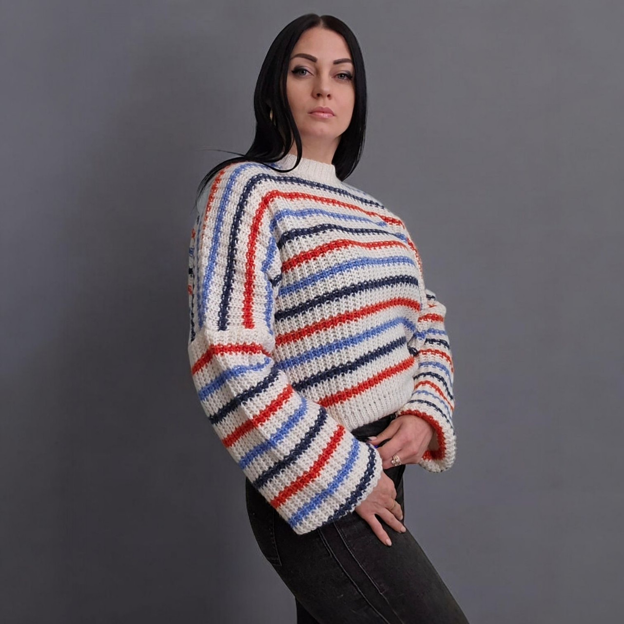 Светр жіночий в'язаний вільного крою. One Size, фото 1