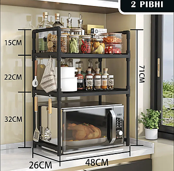 Полиця-стелаж для кухонного начиння з гачками YH-6616-2 Універсальна полиця для кухні 48х26х49  (16)