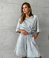 Костюми футболка и шорты женские летние тай-дай стиль серые легкие