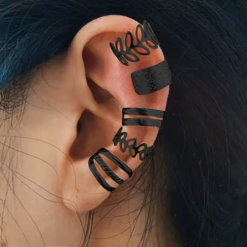 Кліпси чорні 5 шт з листям 1.3 см з нержавіючої сталі OrnatusDivinus924, фото 1