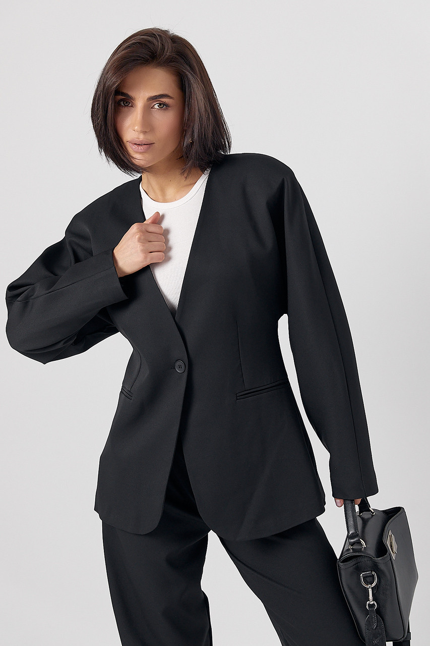 Класичний жакет без коміра чорний, фото 1