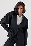 Класичний жакет без коміра чорний, фото 2