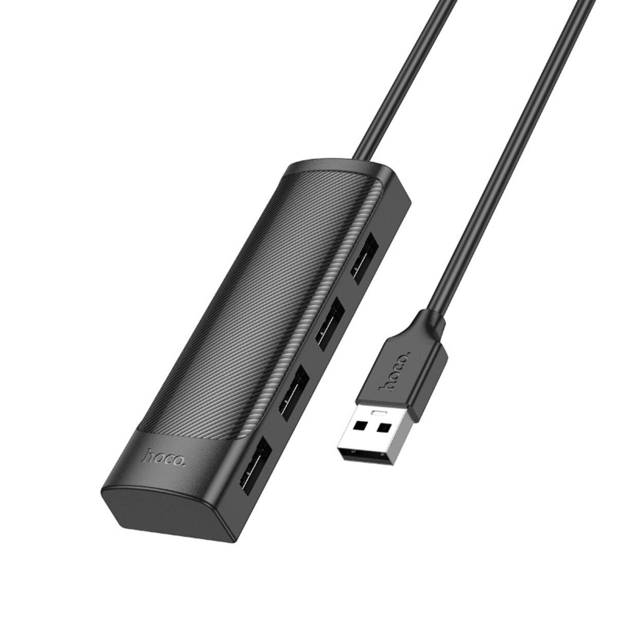 Кабель-перехiдник HOCO HB41 Easy safety 4-in-1 Adapter(USB to USB2.0*4)(L=1.2M) Black