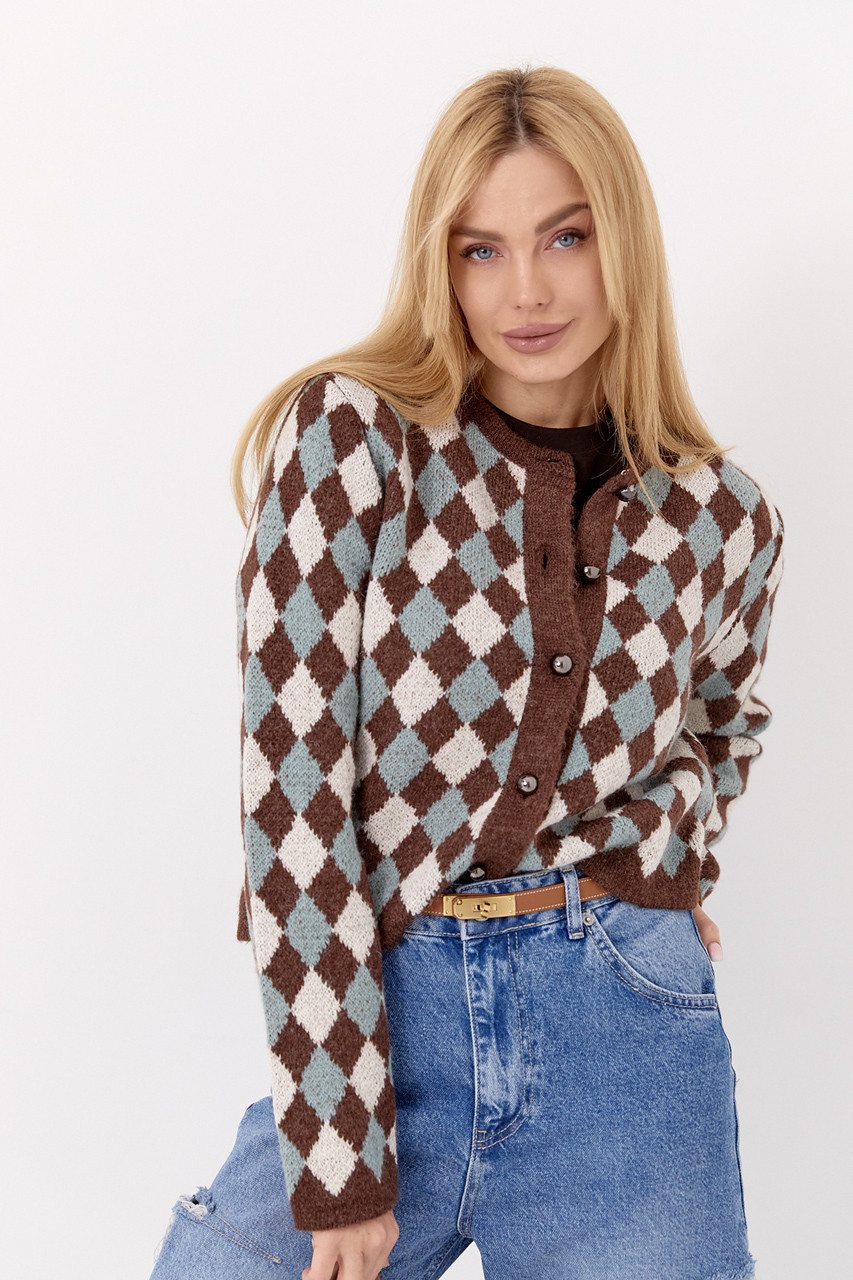 Короткий жіночий кардиган із ромбами, фото 1