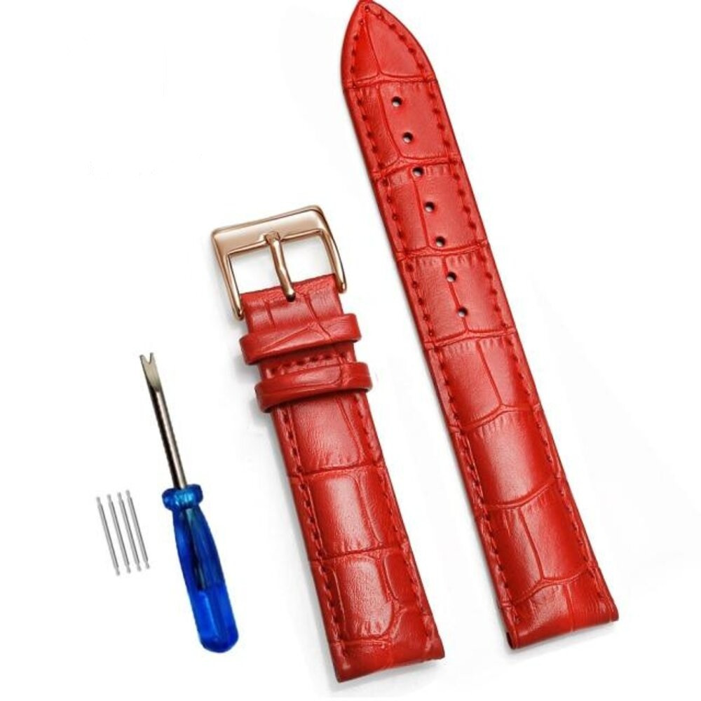 Ремінець шкіряний для годинника 20 мм червоний, пряжка - рожеве золото, фото 1
