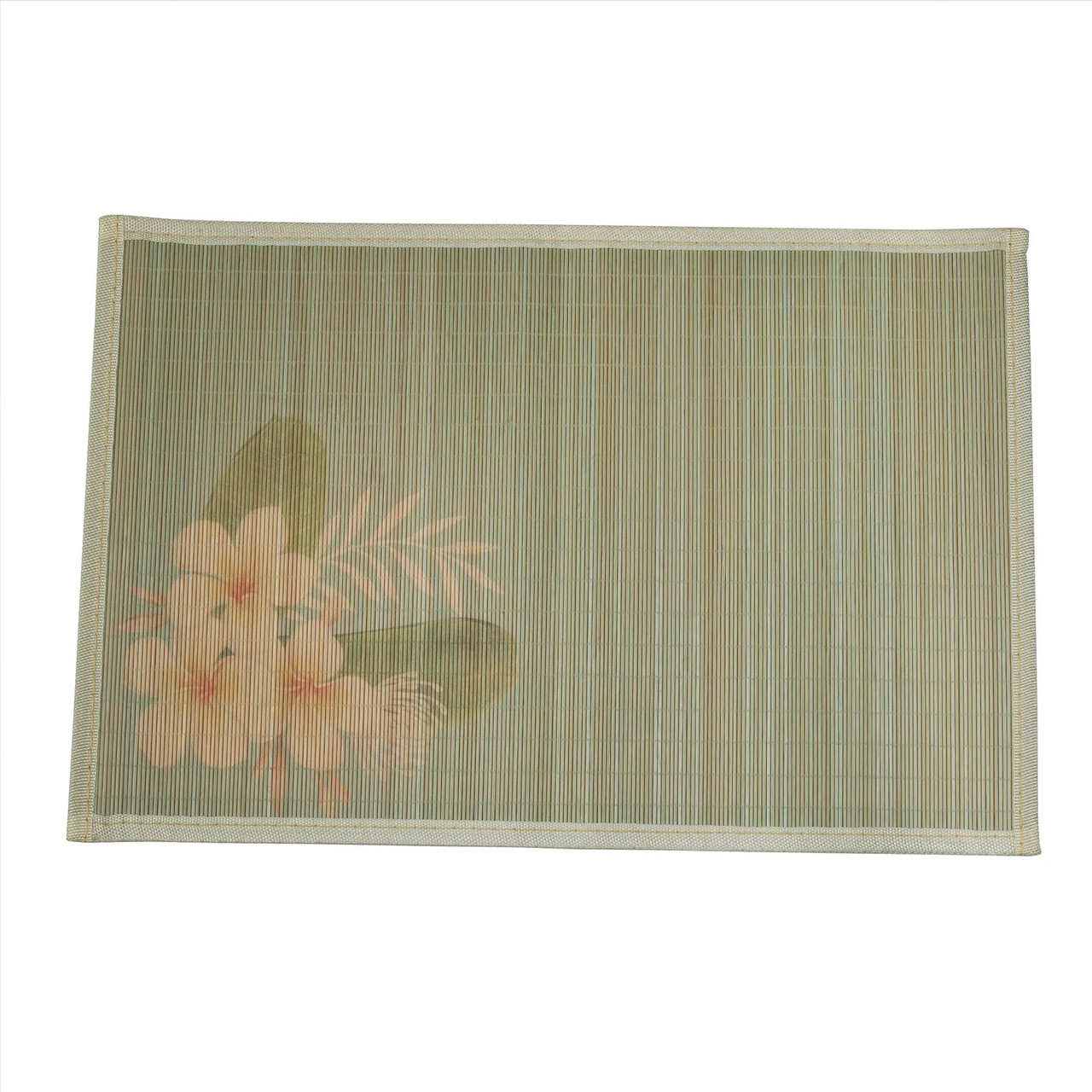 Килимок для столу сервірувальний бамбуковий 45x30 см, оливковий з квітами, фото 1
