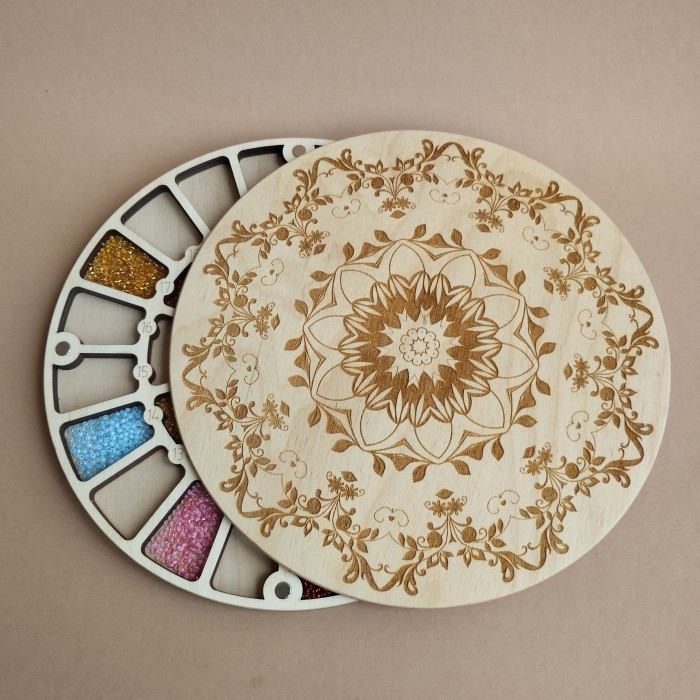 Органайзер для бісеру з дерев'яною кришкою на 32 клітинки (060417), фото 1