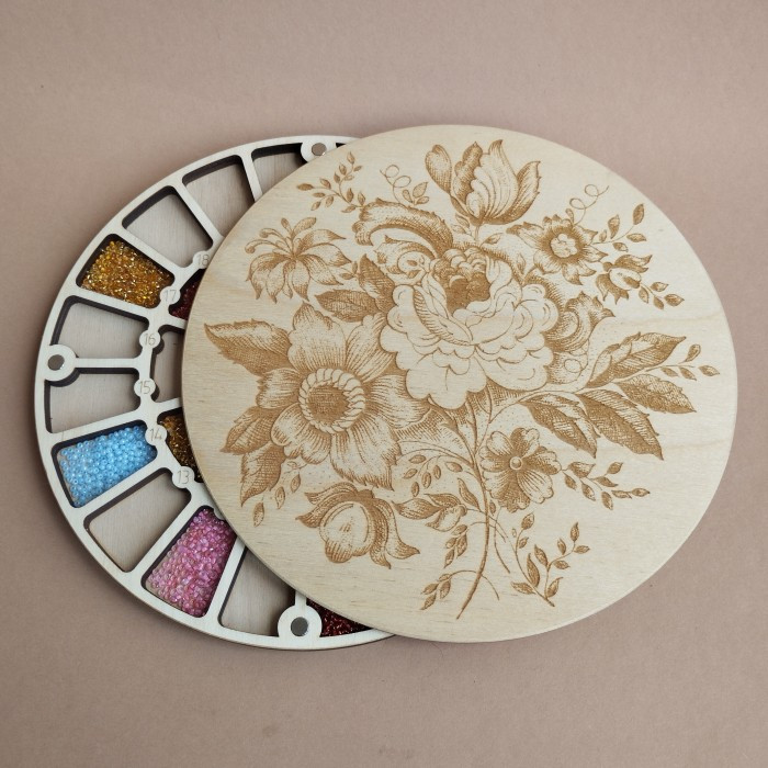 Органайзер для бісеру з дерев'яною кришкою на 32 клітинки (060418), фото 1