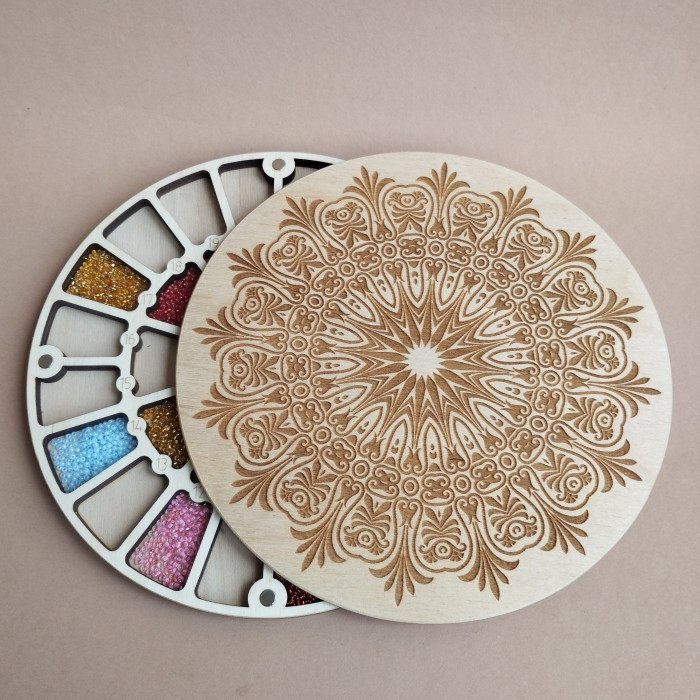 Органайзер для бісеру з дерев'яною кришкою на 32 клітинки (060422), фото 1